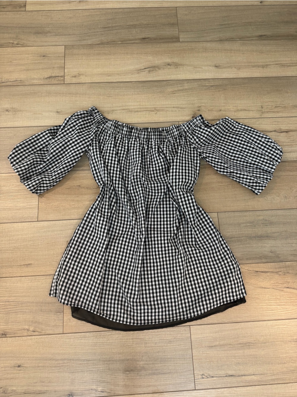 Black & White Gingham Off-Shoulder Dress